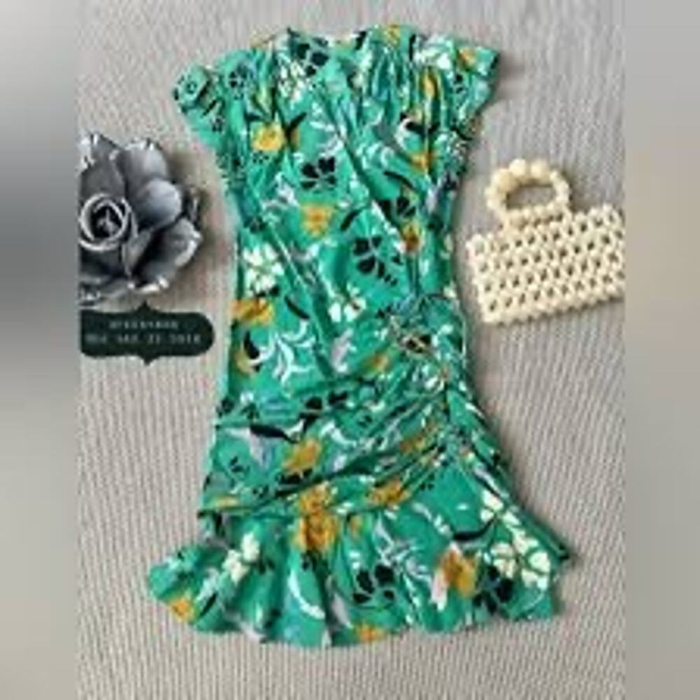 Veronica Beard Green Printed Maria Floral Mini Dress Size 2 - Picture 3 of 10